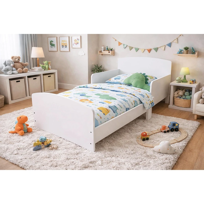 Kidsaw Kids Toddler Bed Frame with Safety Rails, White