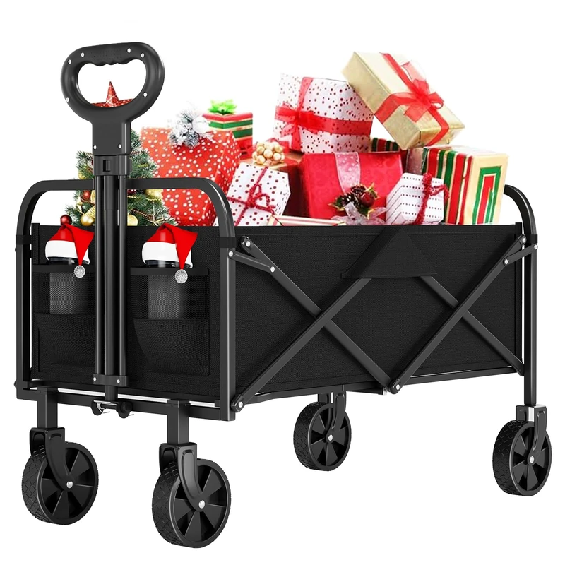 Folding Trolley with Large Wheels All Terrain – Beach Trolley with Maximum Load of 172 kg – Ideal for Beach, Garden and Camping – Adjustable Handle – Transport of Tools or Toys – Black - Image 1