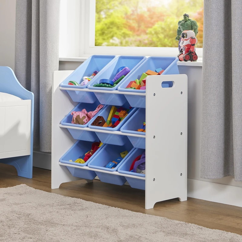 Kids 9 Bin Storage Unit - White & Blue