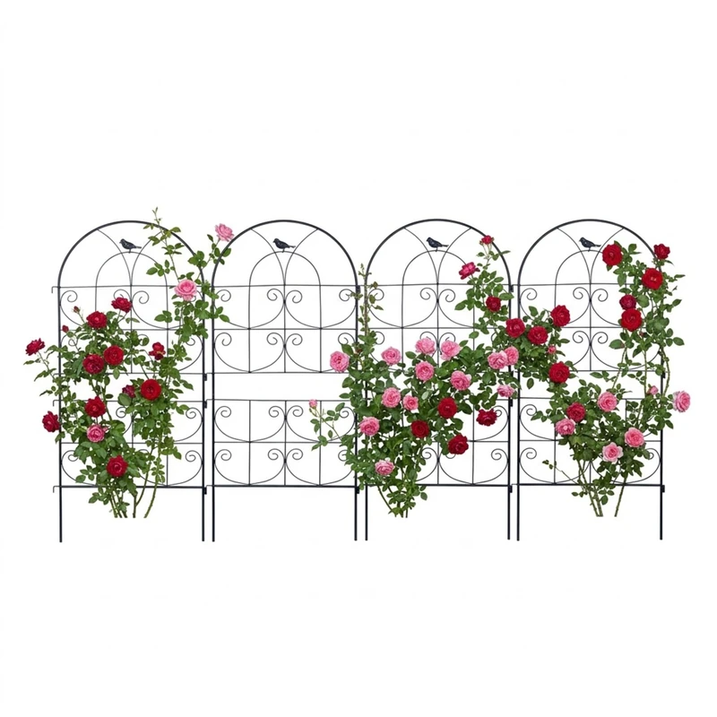 Relaxdays Trellis, Set of 4, HxW: 116 x 50 cm, Steel, Climbing Plant Support, Garden, Black