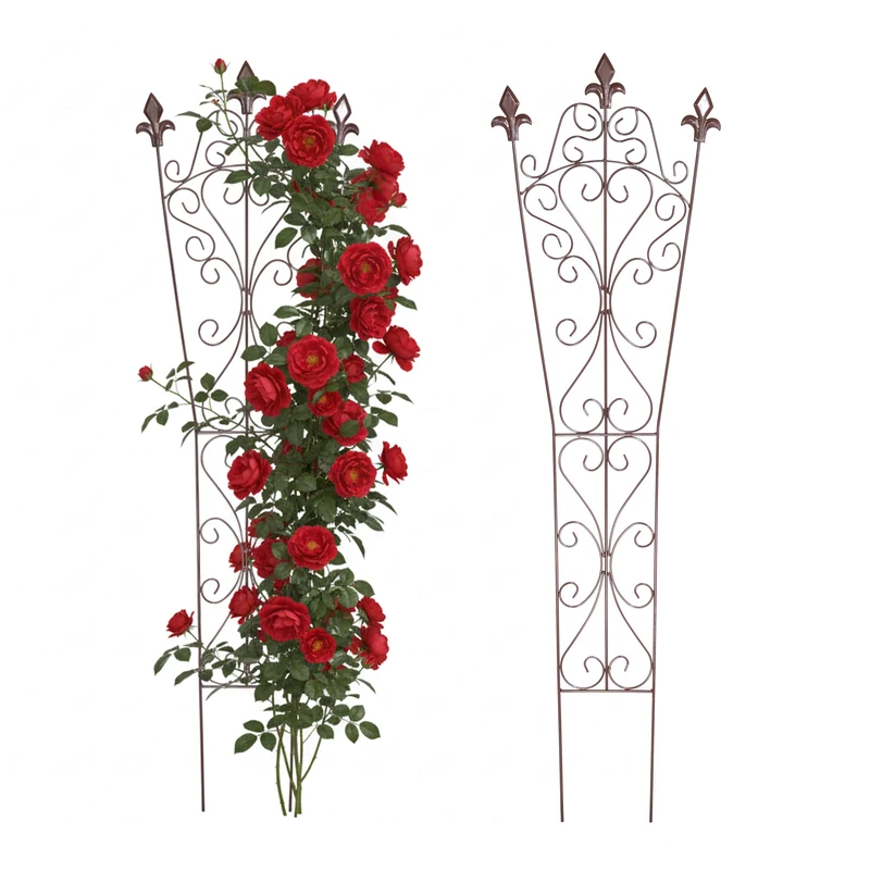 Relaxdays Trellis, set of 2, HxW: 115x32 cm, vintage metal, climbing plant support, garden, pots, brown
