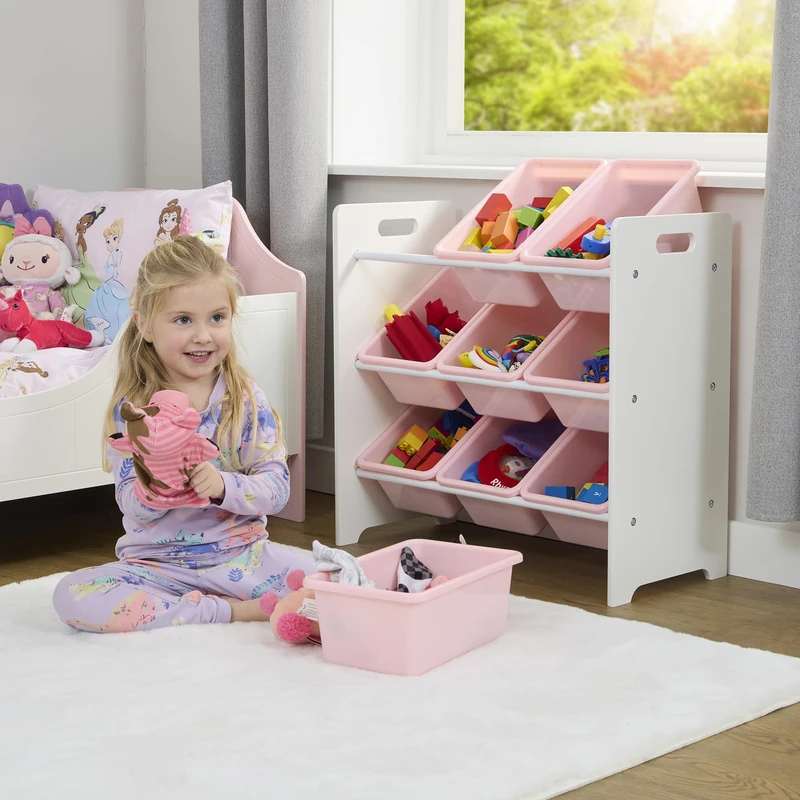 Kids 9 Bin Storage Unit - White & Pink