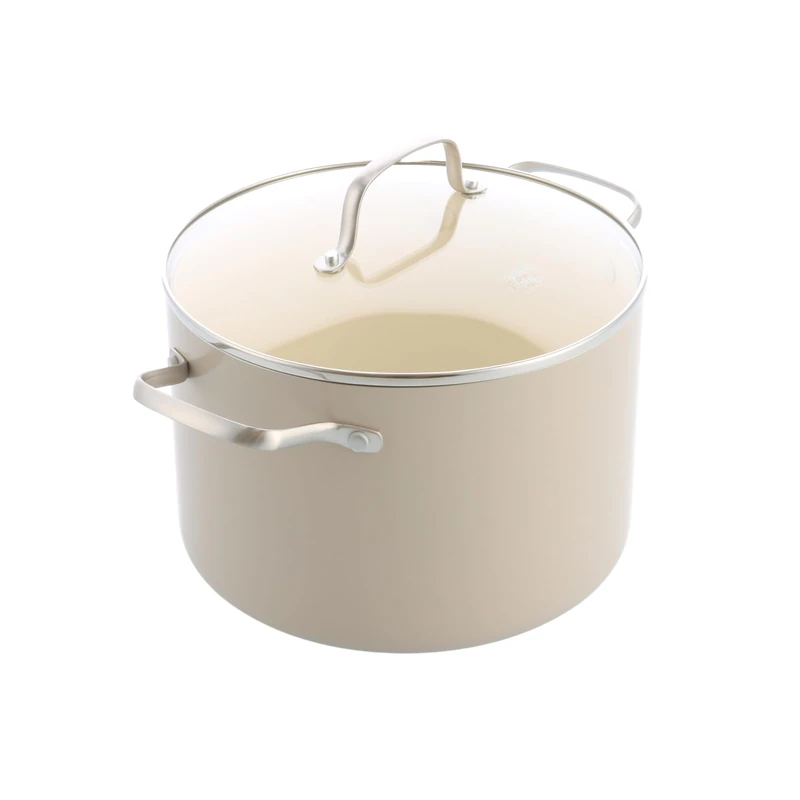 GreenChef Nordics Ceramic Non-Stick Stockpot with Glass Lid, 24 cm/7.6 L, Induction Safe, Stainless Steel Handle, PFAS Free, Oven Safe up to 220°C, Dishwasher Safe, Cream