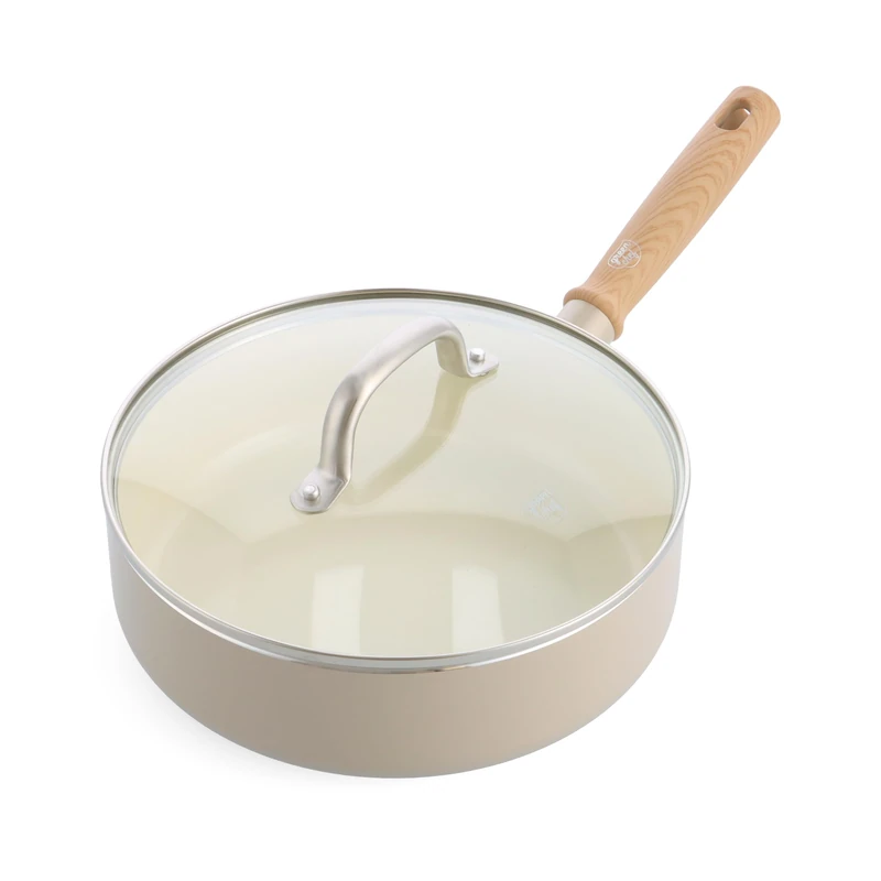 GreenChef Nordics Ceramic Non-Stick Sauté Pan with Glass Lid, 28 cm/3.1 L, Induction Safe, Stay Cool Handle, PFAS-Free, Oven Safe up to 220°C, Dishwasher Safe, Cream - Image 1