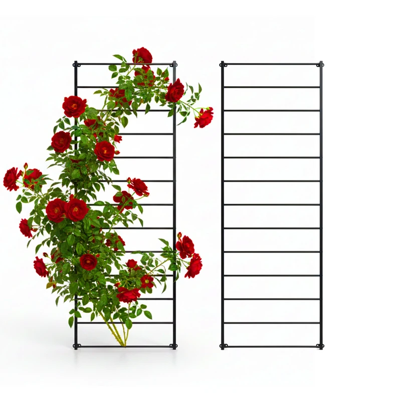 Relaxdays Trellis, 2-pack, wall trellis HxW 210x76 cm, climbing plant support, wall fixings, steel, black