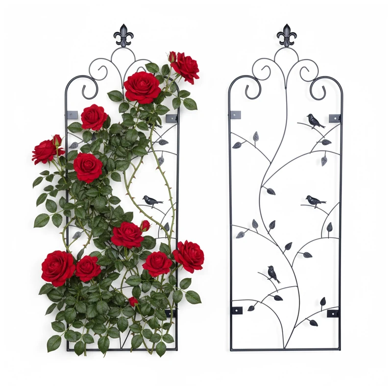Relaxdays Trellis, set of 2, wall trellis HxW 110 x 38 cm, climbing plant support, wall-mounted, steel, black