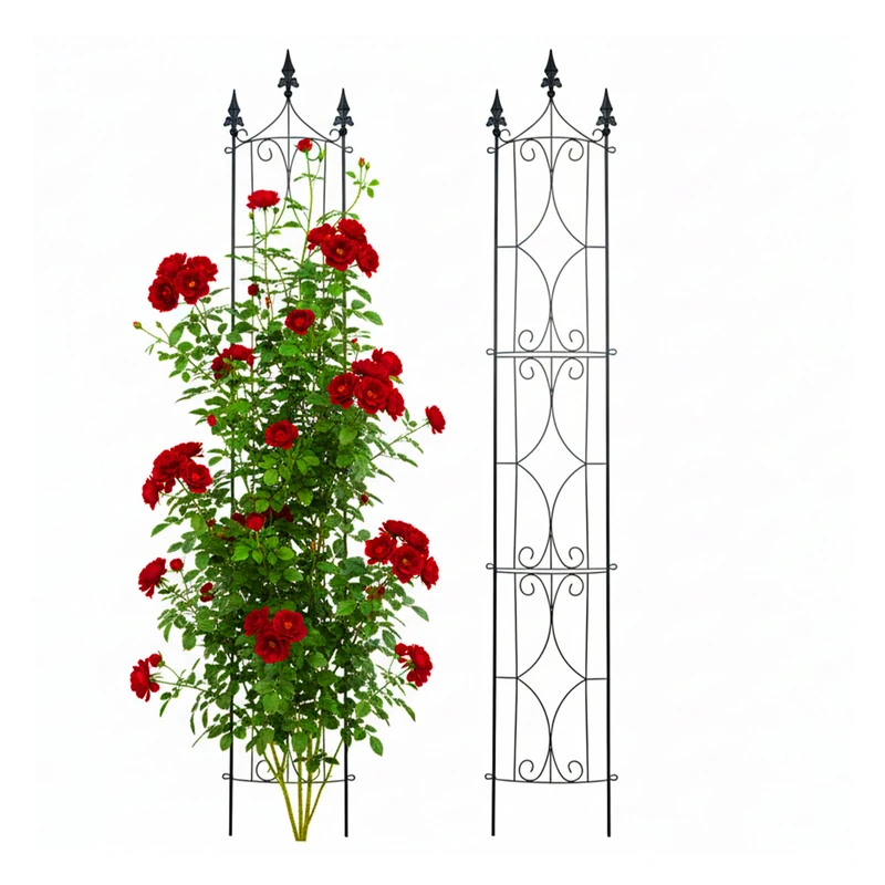 Relaxdays Trellis, set of 2, H x W x D 183 x 31 x 20 cm, steel, support for climbing plants, rose trellis, black