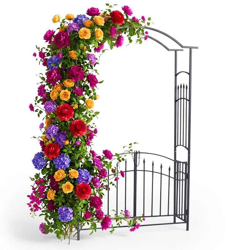 Relaxdays Metal Rose Arch with Double Gate, HxWxD: 216 x 140 x 40 cm, Decorative, Black