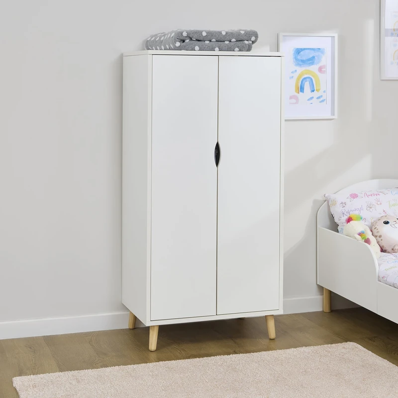 Kids White & Pinewood Wardrobe - Image 1