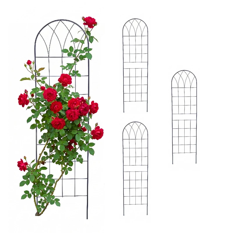 Relaxdays Trellis Set of 4, H x W: 150 x 40 cm, Metal, Trellis for Climbing Plants, Garden, Rose Trellis, Black