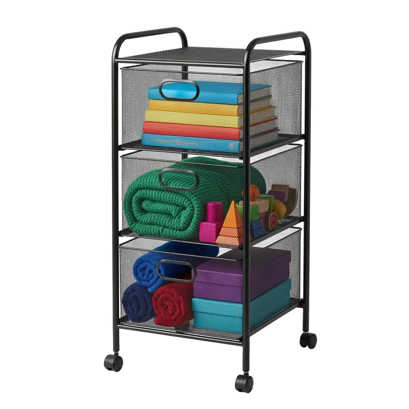 Relaxdays storage trolley, 3 drawers, metal, HxWxD: 63 x 33 x 31.5 cm, 4 castors, kitchen, bathroom, black