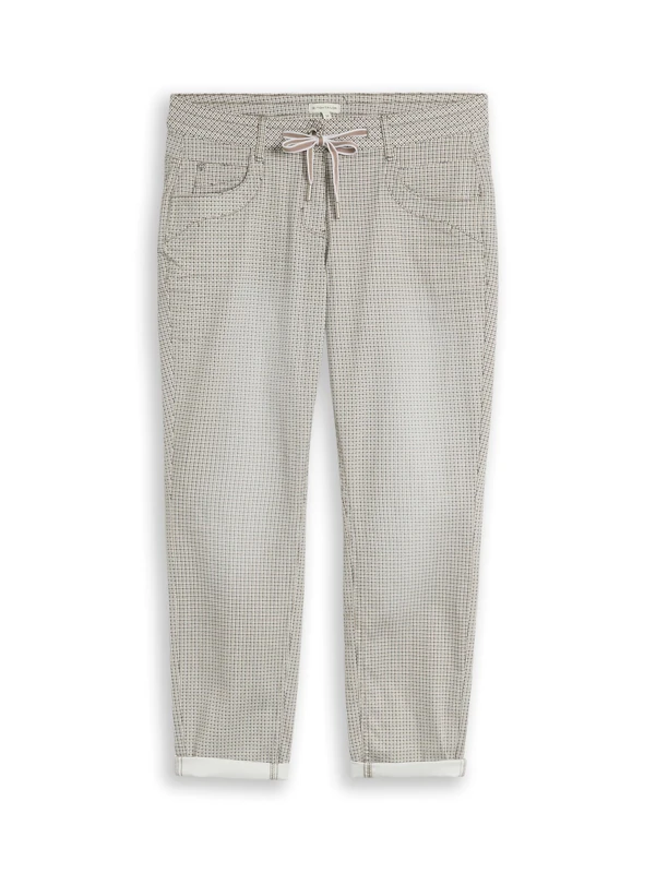 Tom Tailor Women's Tapered Relaxed Trousers with Drawstring, 41453 - White Brown Black Check, 36W x 28L - Image 1