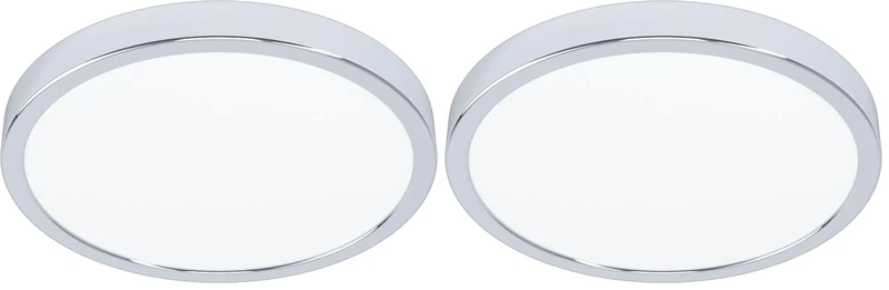 Eglo LED Flush Ceiling Light Fueva 5, Ø 11 in, Round Bathroom Lighting Made of Chrome Coloured Metal and Plastic, Warm White lamp, IP44 (Pack of 2)