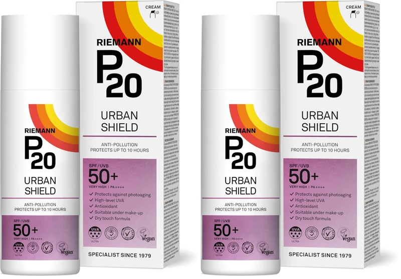 RIEMANN P20 Urban Shield SPF50+ FACE 50g UV Protection Cream, Anti-Pollution, Up To 10 Hours Protection, High Performance UVA-PF Protection Securing Skin Against Future Damage (Pack of 2) - Image 1