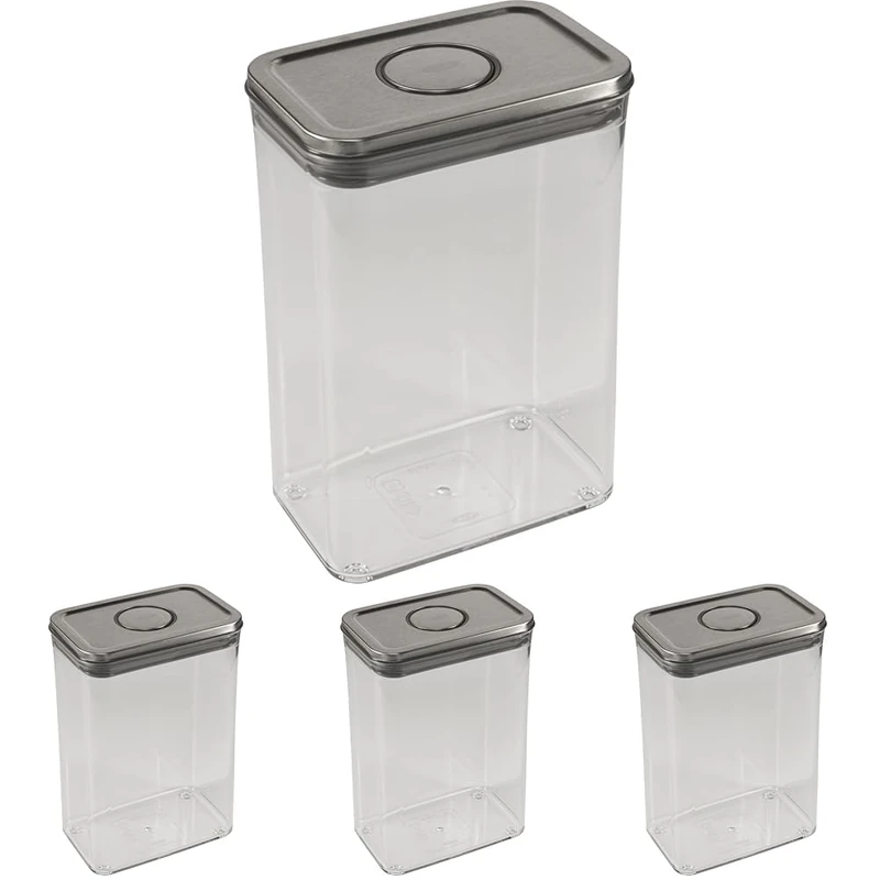 OXO Steel POP Container, Rectangle Medium (2.6 L) – Airtight Food Storage with Stainless‑Steel Lid (Pack of 4)