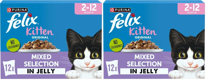 FELIX Original Kitten <1 Wet Cat Food Mixed Selection in Jelly Salmon, Lamb, Chicken, White fish 12 x 85g Pouches (Pack of 8)