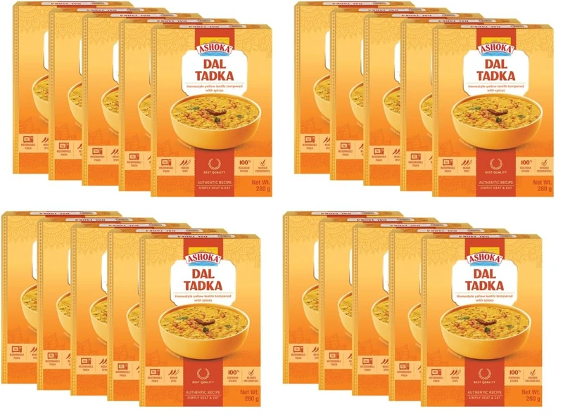 Ashoka Heat to Eat Dal Tadka 280g x 10 | Ready to eat authentic Indian lentil snack | Vibrant & Flavourful | 100% Vegetarian (Pack of 2)