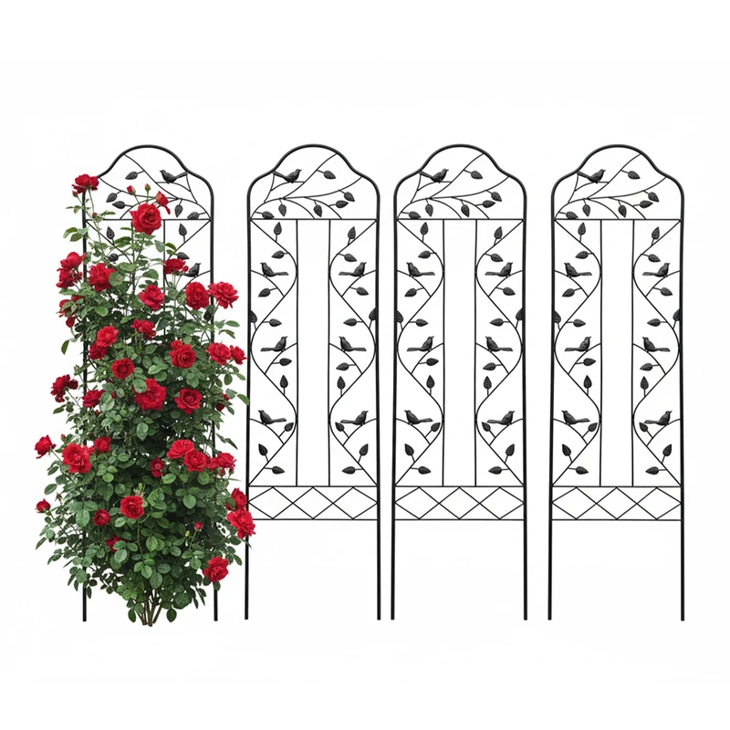 Relaxdays Trellis, set of 4, HxW: 115 x 32 cm, vintage metal, climbing plant & rose support, black