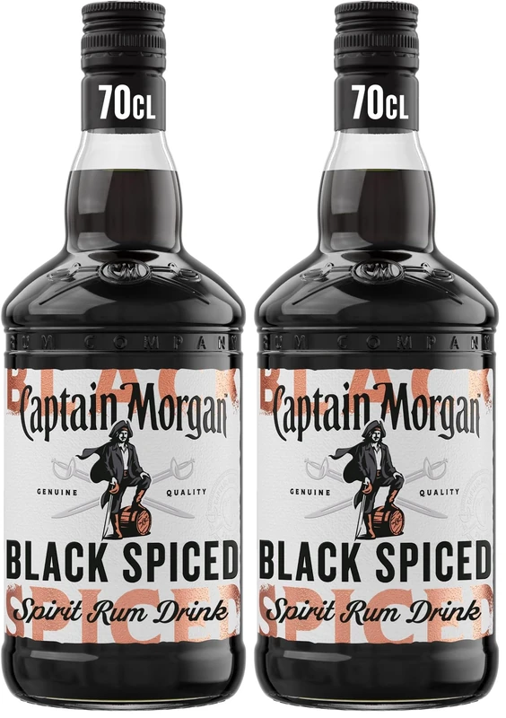 Captain Morgan Black Spiced Spirit Drink with Caribbean Rum | 40% vol | 70cl | Aged in Oak Barrels | Notes of Caramel | Vanilla & Black Cherry | Enjoy in Drinks or a Cocktail (Pack of 2)