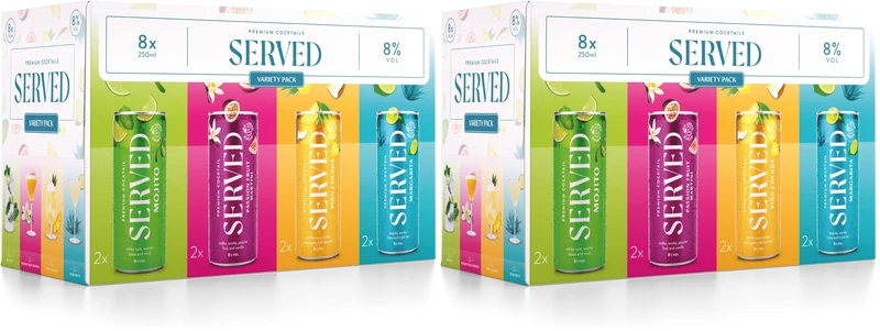SERVED Cocktail Variety Pack, 8% ABV, Premium Bar Quality Cocktails, Pre-Mixed & Ready To Drink, 8 x 250ml Cans (Pack of 2)