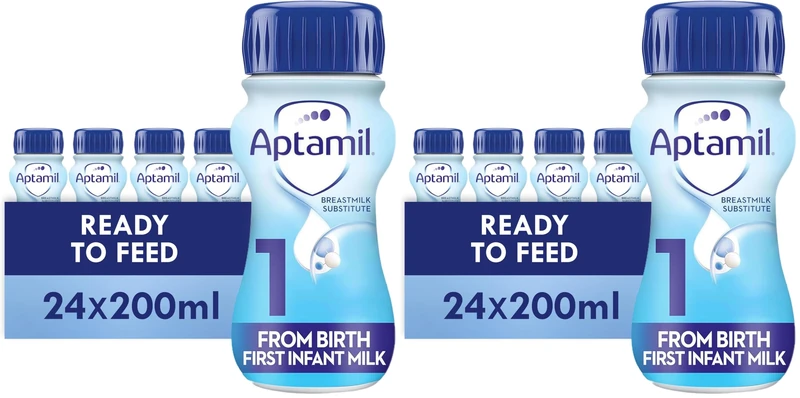 Aptamil 1 First Infant Baby Milk Ready To Use Liquid Formula, From Birth, White, 200 ml, (Pack Of 48) - Image 1