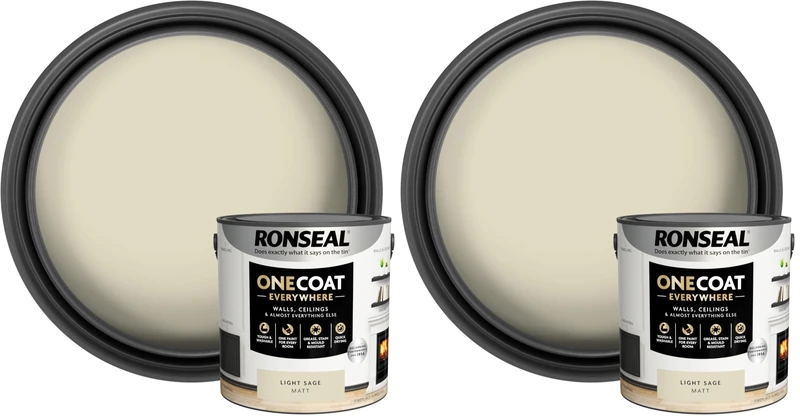 Ronseal One Coat Everywhere Paint Light Sage Matt 2.5 L – Durable Interior Paint for Walls & Ceilings Smooth Finish Quick Coverage Ideal for Easy Home Projects (Pack of 2)