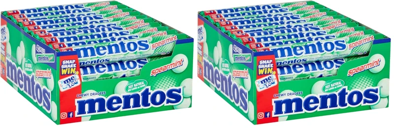 MENTOS - Soft Mints - Crisp Outer Shell and Soft Centre - Spearmint Flavour - 40 Rolls (Pack of 2)