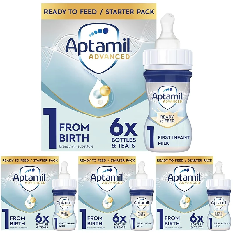 Aptamil Advanced 1 First Baby Milk Formula Starter Pack Ready to Use Liquid, from Birth, 6x70 ml (Pack of 4)