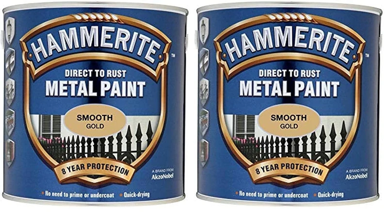 Hammerite 5092830 Direct to Rust Metal Paint - Smooth Gold Finish 750ML (Pack of 2)