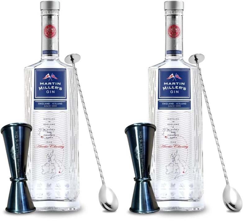 Martin Millers Original Gin 70cl Home Bar Bundle includes Jigger and Bar Spoon (not giftboxed) - Super Premium Gin - Icelandic Water, Distilled in England - 40% ABV (Pack of 2) - Image 1