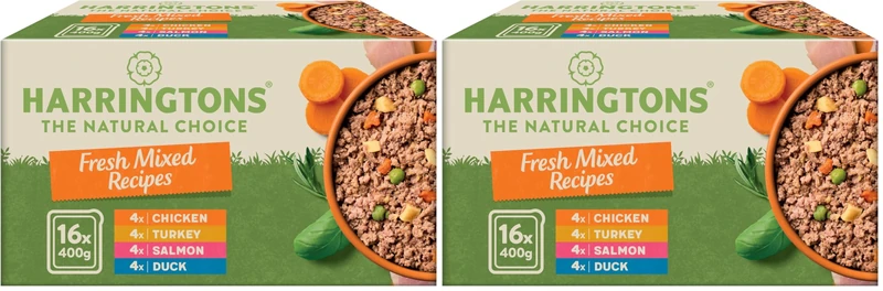 Harringtons Complete Wet Tray Grain Free Hypoallergenic Adult Dog Food Mixed Bumper Pack 16x400g - Chicken, Salmon, Turkey & Duck - Made with All Natural Ingredients, Packaging May Vary (Pack of 2)