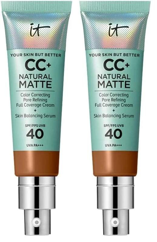 IT Cosmetics Full Coverage Foundation, Natural Matte, Made with Hyaluronic Acid, SPF 40 Protection, Your Skin But Better CC+, Shade: Neutral Rich, 32ml (Pack of 2)