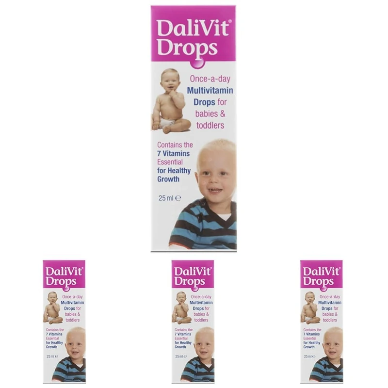 Dalivit Multivitamin Drops – Vitamins Suitable for Babies Toddlers & Children Aged 6 Weeks+ – Daily Essentials a Baby or Infant – Vegan Formula with A, D2, B1, B2, B3, B6, & C Combination (25ml)