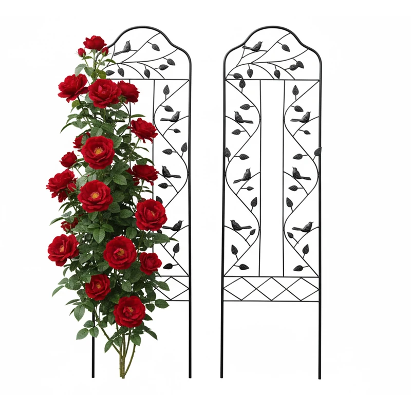 Relaxdays Trellis, 2-piece set, HxW: 115 x 32 cm, vintage metal rose trellis for climbing plants, black
