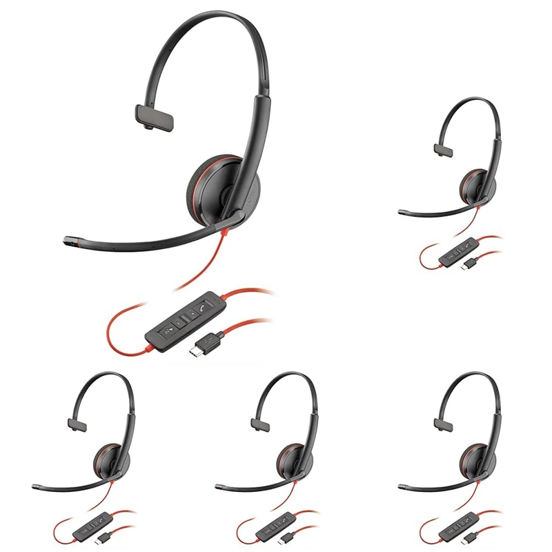 POLY Blackwire 3210 Wired Headset - Noise-Canceling Mic - Single-Ear Design - Connect to PC/Mac via USB-C or USB-A - Works w/Teams, Zoom (Pack of 5)