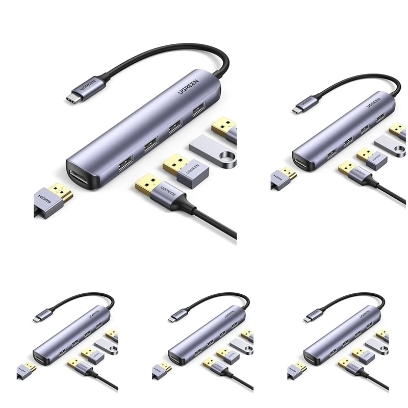 UGREEN 20197 USB C Hub Multiport Adapter for M1 / M2 MacBook, Surface, iPad Pro, Galaxy S23, USB-C Laptop, 5-in-1 Ultra Slim USB Type C Hub with 4K HDMI Display, 4 USB-A 3.0 Data Ports 5Gbps