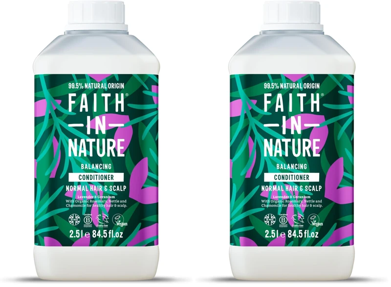 Faith In Nature Natural Lavender & Geranium Conditioner, Balancing for Normal Hair & Scalp, Vegan & Cruelty Free, No SLS, Silicones or Parabens, 2.5L Refill (Pack of 2)