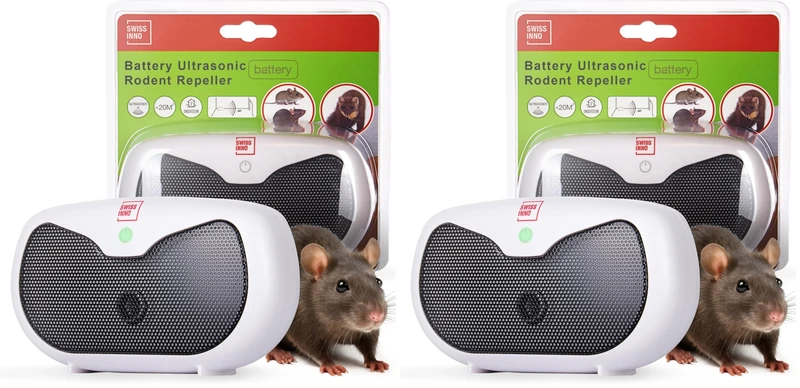 SWISSINNO Battery Ultrasonic Rodent Repeller – Portable Mouse and Rat Deterrent – High-Frequency Ultrasound – 20m² Coverage – 8 x AA Battery Operation – 6–7 Weeks Runtime (Pack of 2) - Image 1