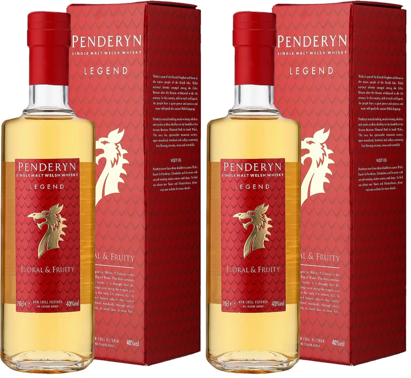 Penderyn Legend, Single Malt Welsh Whisky Dragon Range - 41% ABV, 70cl, Award Winning, Presented in Premium Gift Box, Crafted in Wales (Pack of 2)