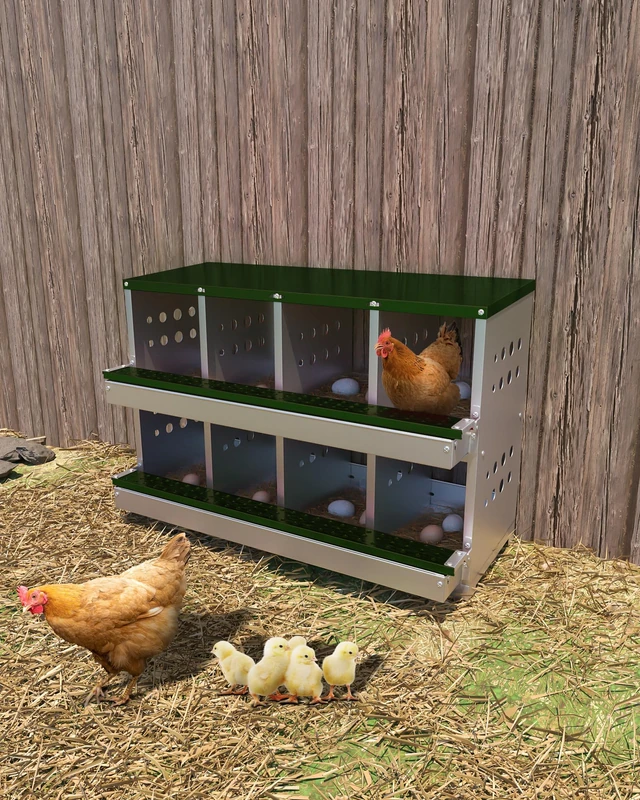 8-Compartment Metal Chicken Nesting Box with Roll-Away Egg Collection, Galvanised Steel Laying Nest for Chickens, Inclined Base for Clean Eggs, Easy-Clean Design with Ventilation, Green