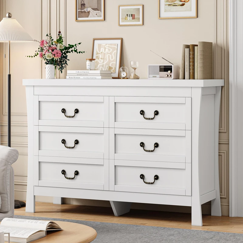 Feonase Chest of Drawers Bedroom,6 Drawers For Large Storage Space Modern Wooden,MDF Bedroom Cabinet Furniture,120x 40x80cm White