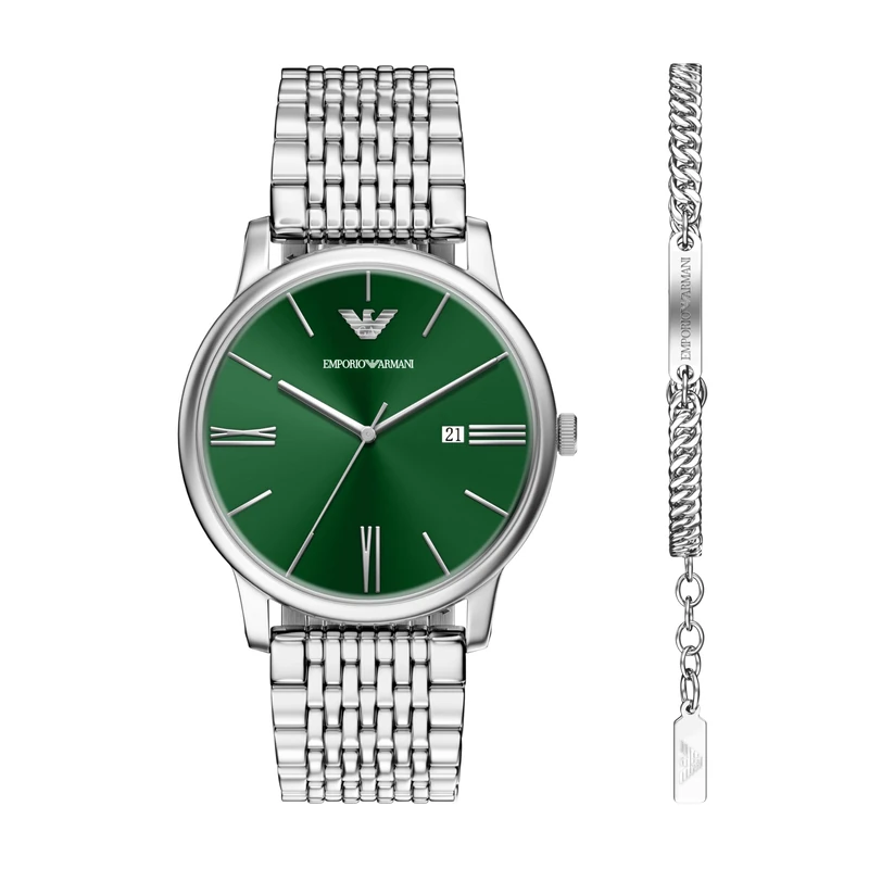Emporio Armani Men's 42MM Silver-Tone Stainless Steel Watch, AR80087SET