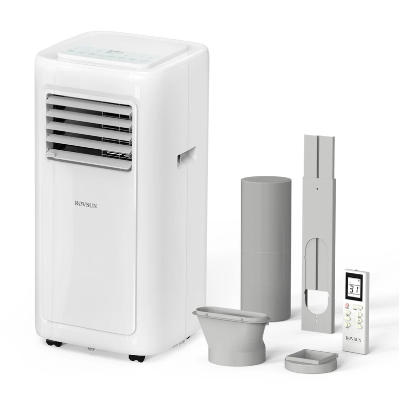 ROVSUN 8000BTU Portable Air Conditioner, 4-in-1 Air Conditioning Unit, Fan, Dehumidifier & Sleep Mode with 2 Speeds. LED Display and Remote Control, with Built-in 24H Timer, Window kit, for home