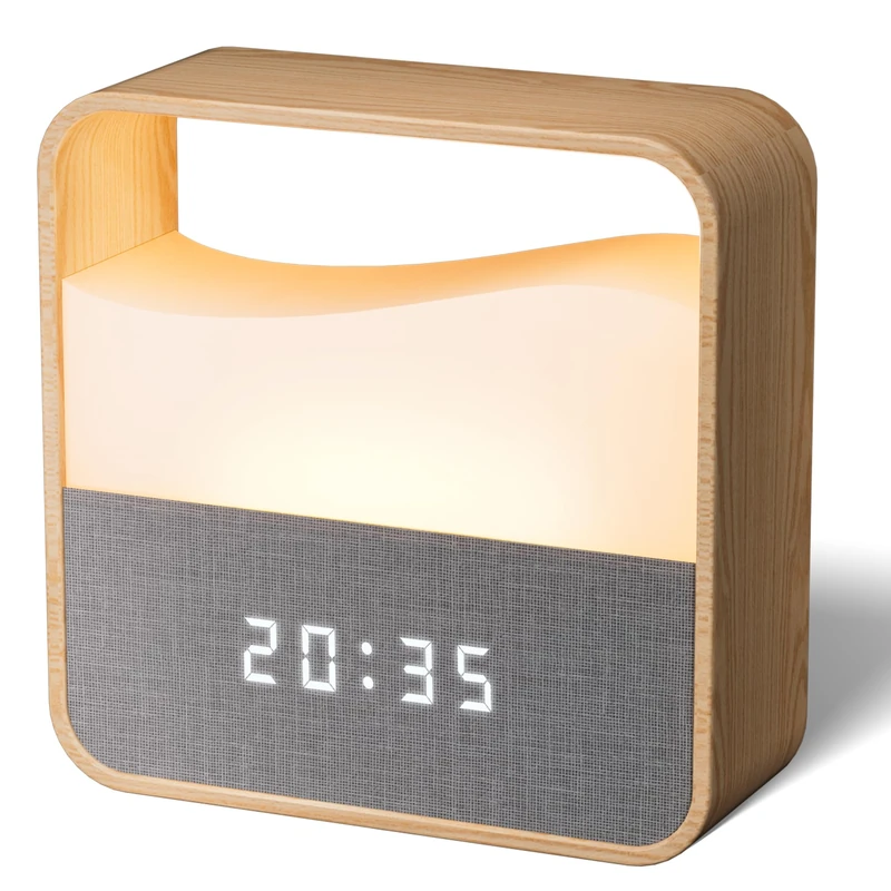 UPXNBOR Digital Alarm Clock, Bedside Alarm Clock with Dimmable Night Light, Silent Desk Clock with LED Display, USB-C Rechargeable, Dual Alarm, Snooze, 3 Volume, for Heavy Sleepers, Bedroom, Travel