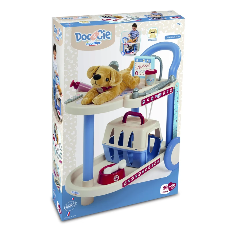 Jouets Ecoiffier - 1901 - Veterinary Trolley - Rolling Animal Clinic + Accessories - Imitation Veterinary Game - From 18 Months - Made in France