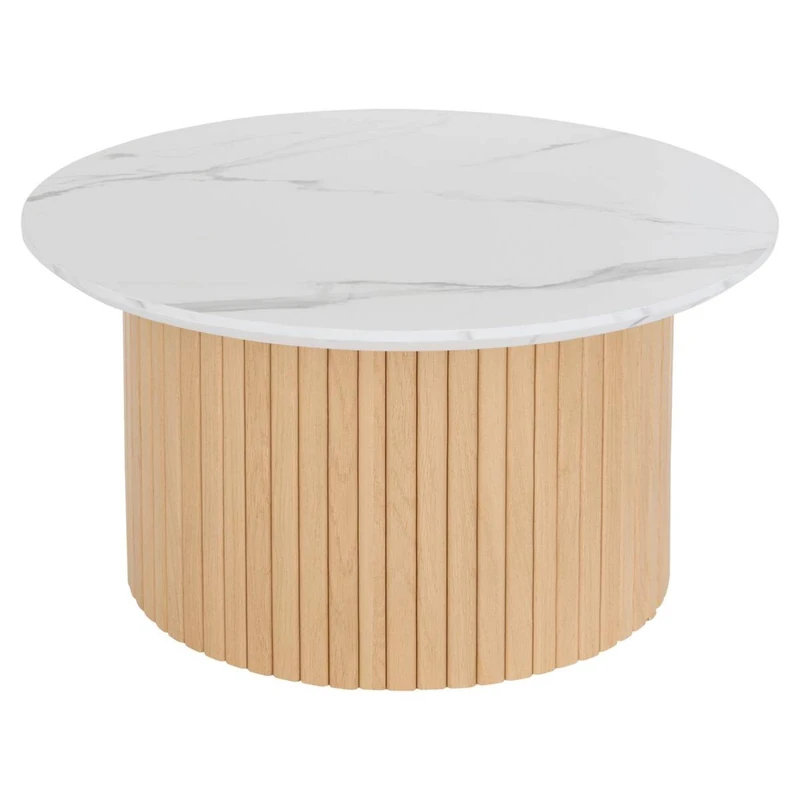 Well Home Coffee Table 'Homelya' Round Ø70cm Natural and Elegant Design - MDF Coated Imitation Marble - Image 1