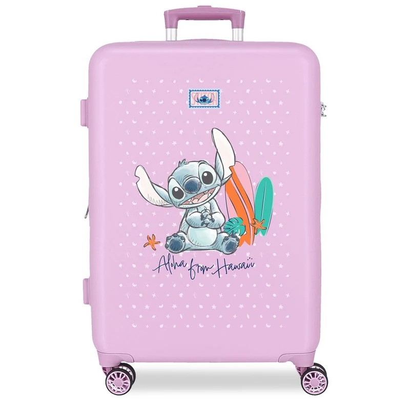 Joumma Disney Stitch from Hawaii Medium Suitcase Lilac 46x65x23cm Hard ABS Combination Lock Side 56L 3.1kg 4 Double Wheels