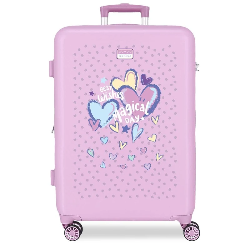 Movom Best Wishes Lilac Medium Suitcase 46x65x23 cm Rigid ABS Side Combination Lock 56L 3.1kg 4 Double Wheels - Image 1