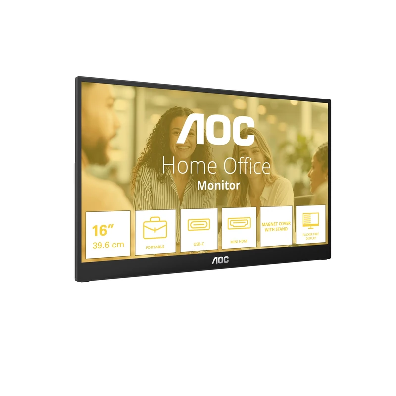 AOC 16T3FE 16 inch FHD Monitor 60Hz, IPS Panel, 5ms GtG, Speakers, (1920x1080 HDMI 1x Mini HDMI USB Hub) Black - Image 1