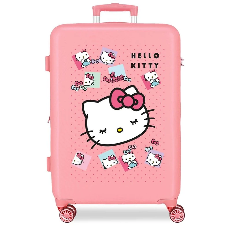 Sanrio Hello Kitty Bows Medium Pink Suitcase 46x65x23 cm Rigid ABS Side Combination Lock 56L 3.1kg 4 Double Wheels